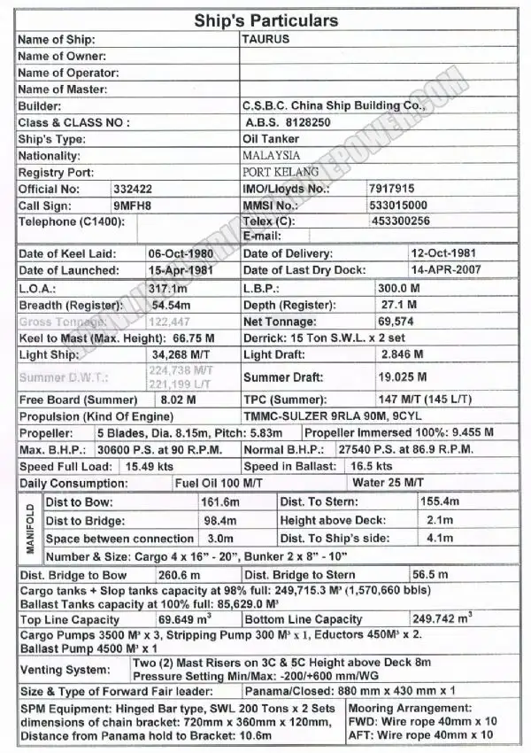 Kapal tanker minyak/kimia untuk dijual
